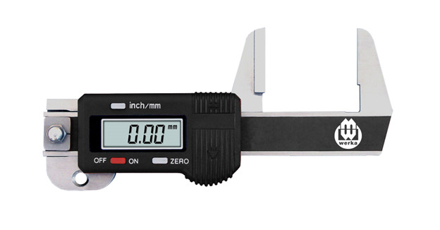Digital thickness gauge with single wide measuring face